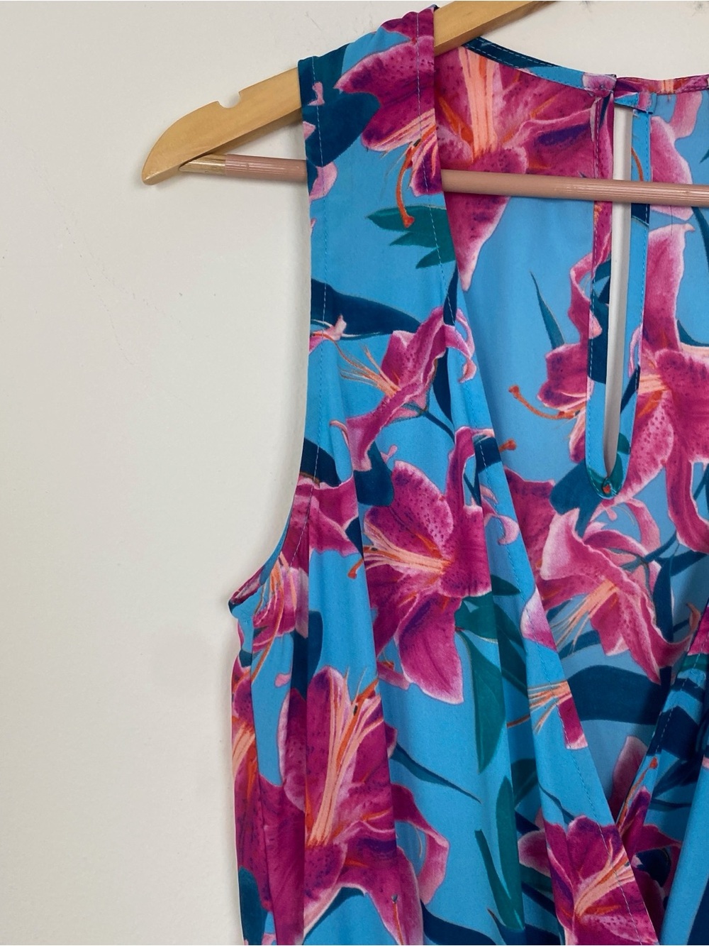 SHOW ME YOUR MUMU Riri Romper Sea Lilies Floral Blue Pink V neck Sleeveless Sz M - Picture 3 of 10